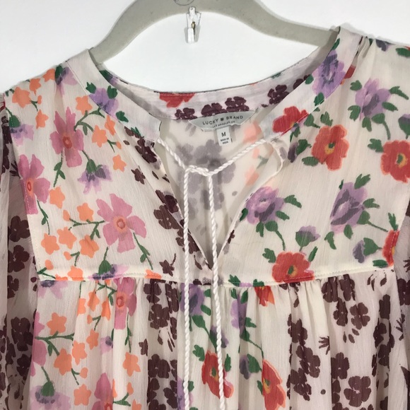 Lucky Brand Floral Short Sleeve Top Size Medium - Picture 5 of 7